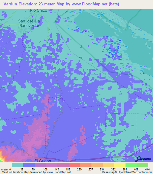 Verdun,Venezuela Elevation Map