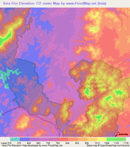 Vera Flor,Venezuela Elevation Map