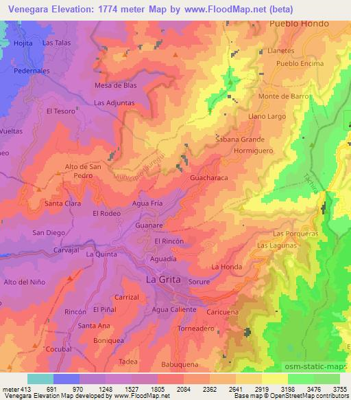 Venegara,Venezuela Elevation Map