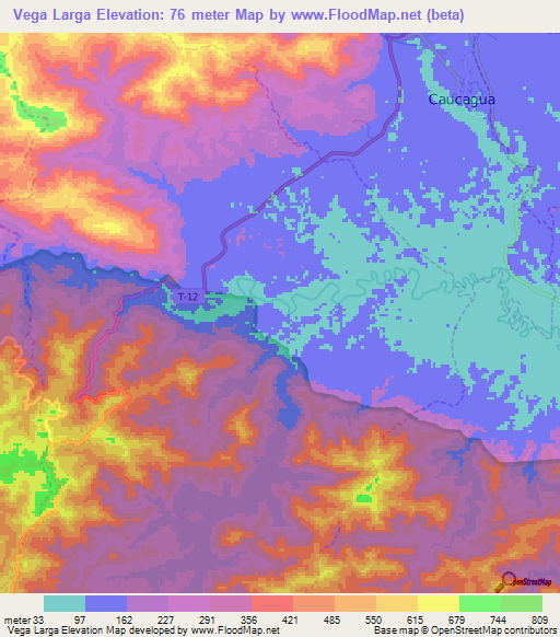 Vega Larga,Venezuela Elevation Map