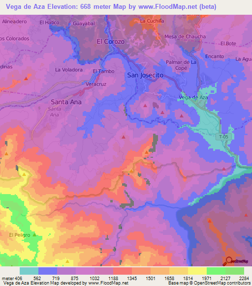 Vega de Aza,Venezuela Elevation Map