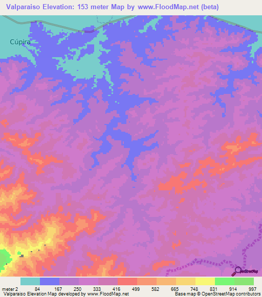 Valparaiso,Venezuela Elevation Map