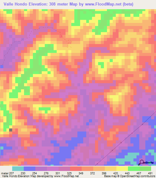 Valle Hondo,Venezuela Elevation Map