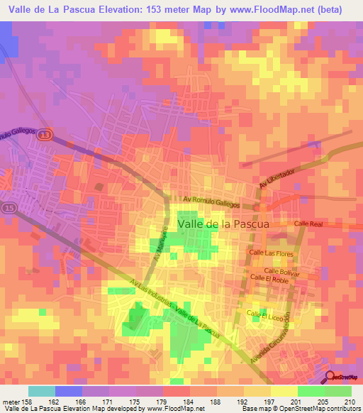 Valle de La Pascua,Venezuela Elevation Map