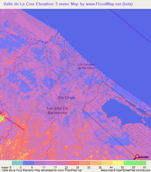 Valle de La Cruz,Venezuela Elevation Map