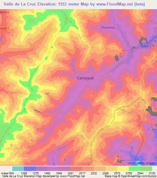 Valle de La Cruz,Venezuela Elevation Map