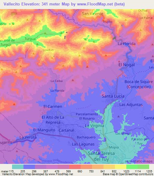 Vallecito,Venezuela Elevation Map