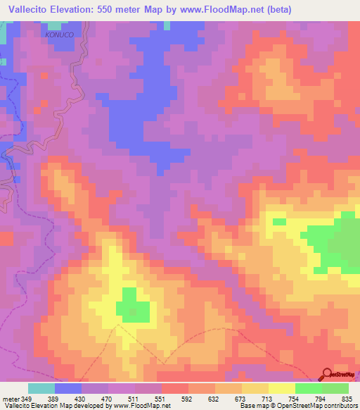 Vallecito,Venezuela Elevation Map