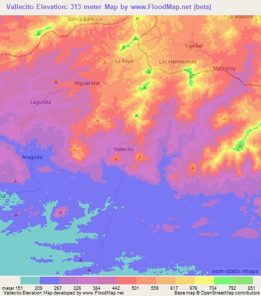Vallecito,Venezuela Elevation Map