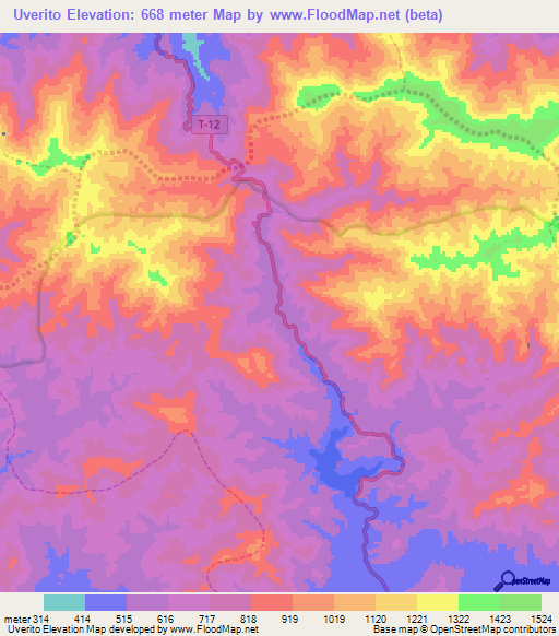 Uverito,Venezuela Elevation Map