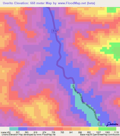 Uverito,Venezuela Elevation Map