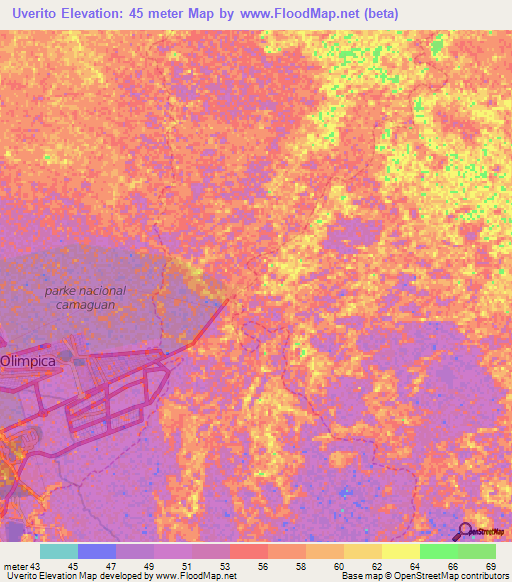 Uverito,Venezuela Elevation Map