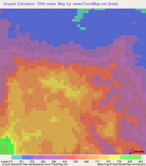 Uruyen,Venezuela Elevation Map