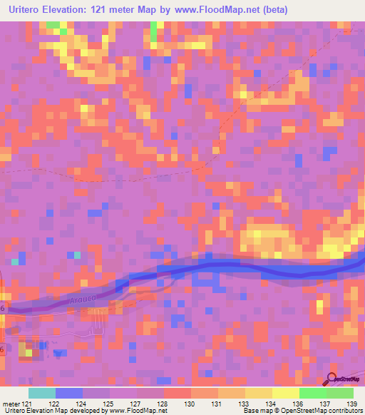 Uritero,Venezuela Elevation Map