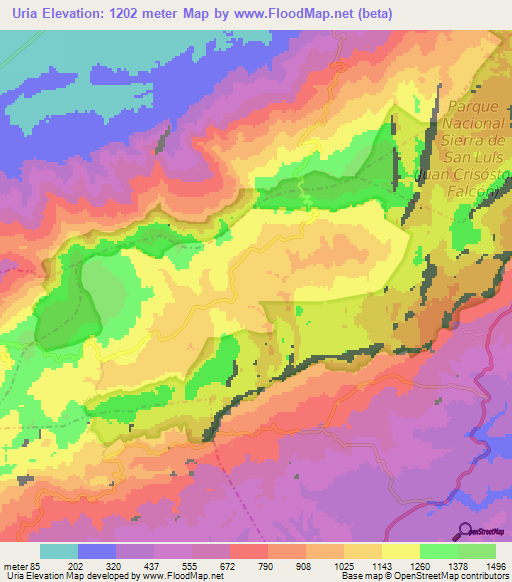 Uria,Venezuela Elevation Map