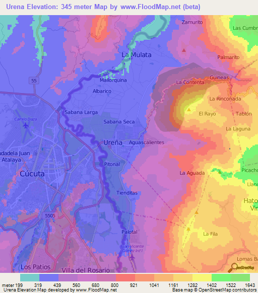 Urena,Venezuela Elevation Map