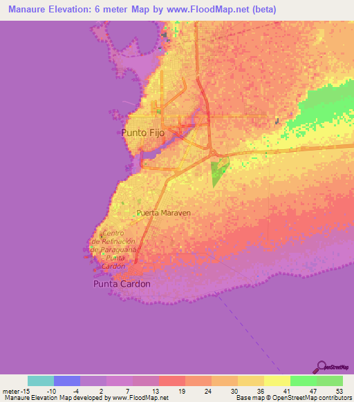 Manaure,Venezuela Elevation Map