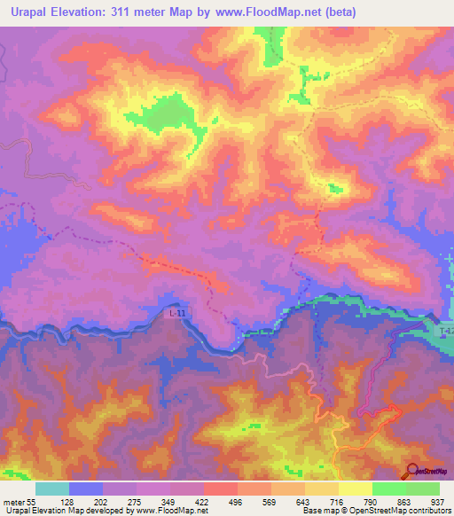 Urapal,Venezuela Elevation Map