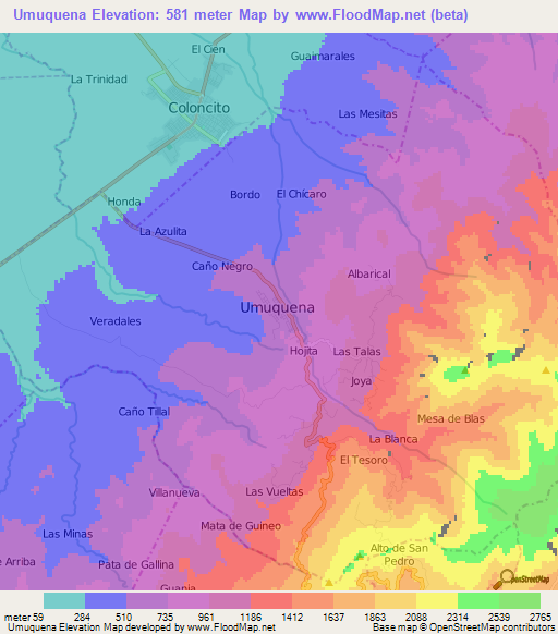 Umuquena,Venezuela Elevation Map