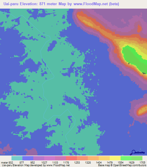 Uai-paru,Venezuela Elevation Map