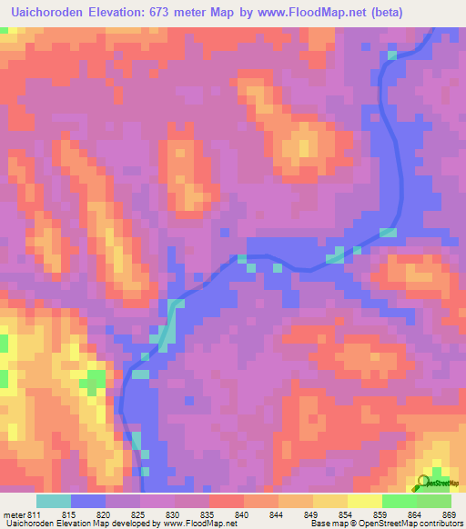 Uaichoroden,Venezuela Elevation Map