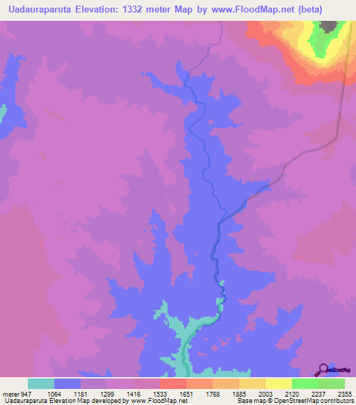 Uadauraparuta,Venezuela Elevation Map