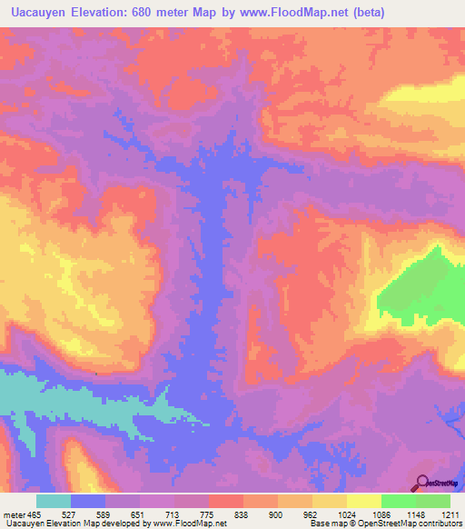 Uacauyen,Venezuela Elevation Map