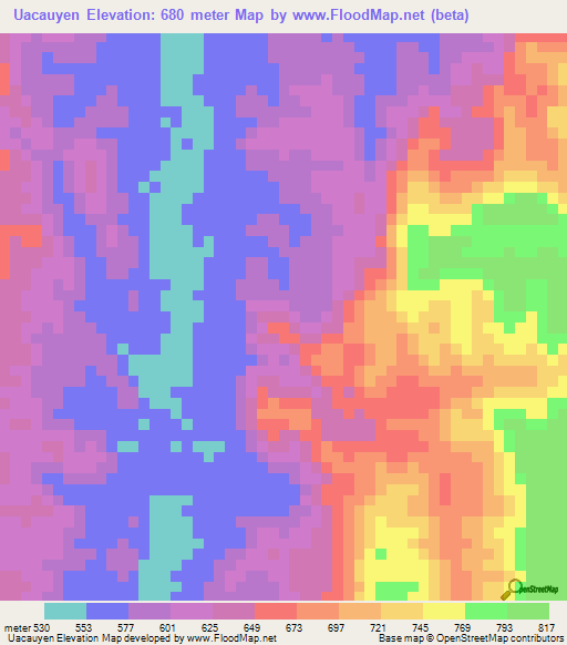 Uacauyen,Venezuela Elevation Map