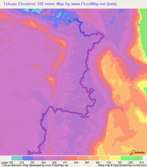 Tzhuau,Venezuela Elevation Map