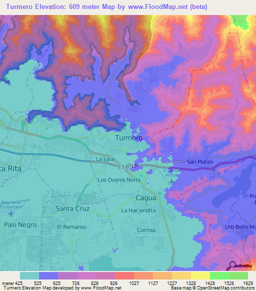 Turmero,Venezuela Elevation Map