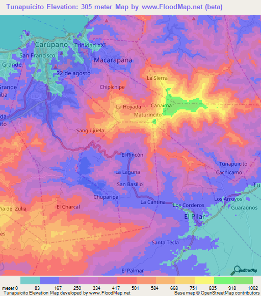 Tunapuicito,Venezuela Elevation Map