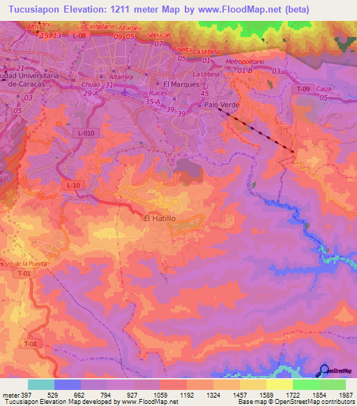 Tucusiapon,Venezuela Elevation Map
