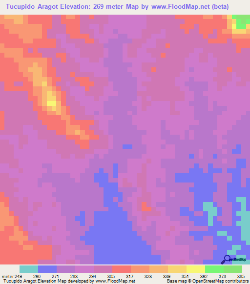Tucupido Aragot,Venezuela Elevation Map