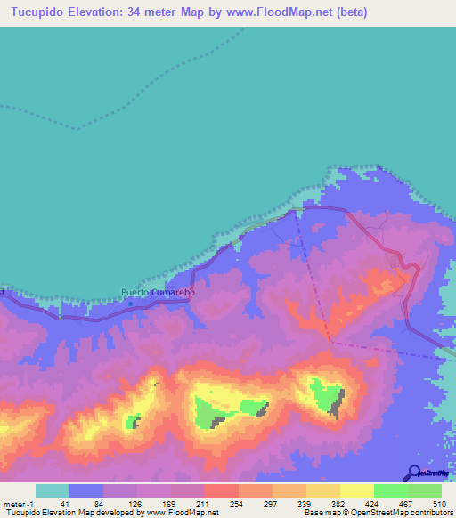 Tucupido,Venezuela Elevation Map