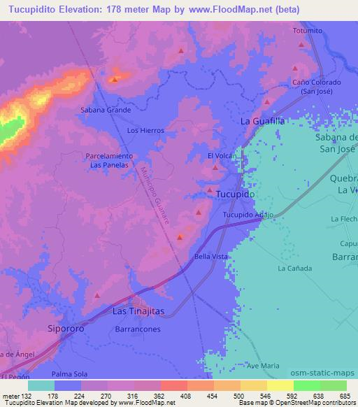Tucupidito,Venezuela Elevation Map