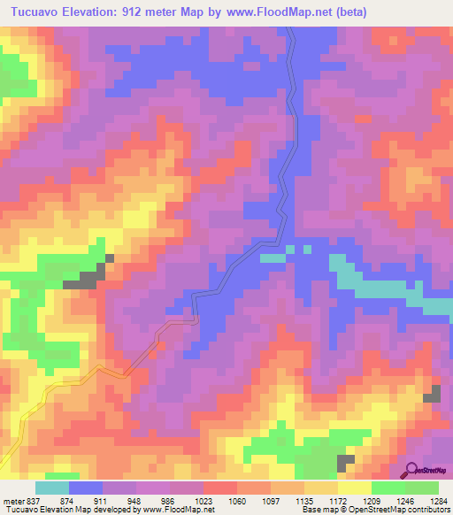 Tucuavo,Venezuela Elevation Map