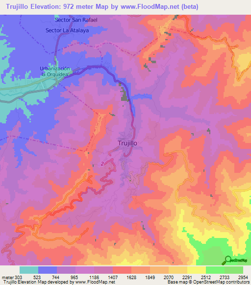 Trujillo,Venezuela Elevation Map