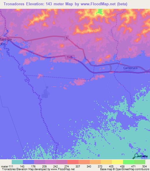 Tronadores,Venezuela Elevation Map