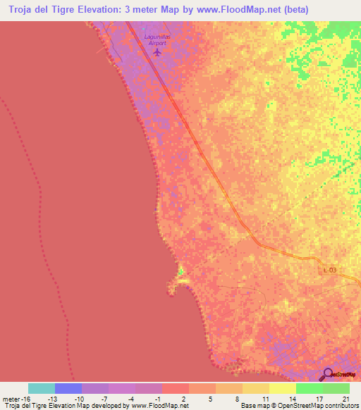 Troja del Tigre,Venezuela Elevation Map