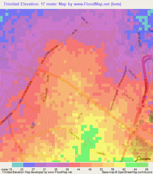 Trinidad,Venezuela Elevation Map