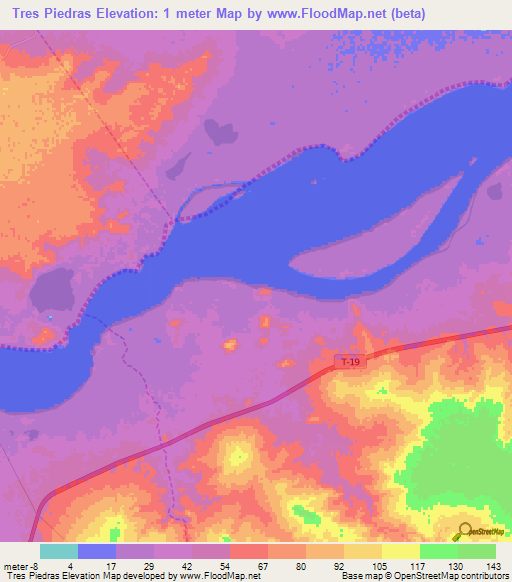 Tres Piedras,Venezuela Elevation Map