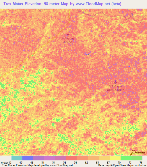 Tres Matas,Venezuela Elevation Map