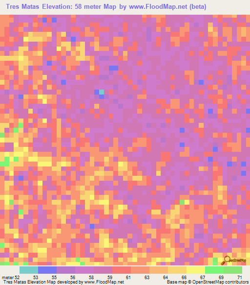 Tres Matas,Venezuela Elevation Map
