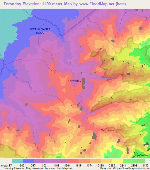 Torondoy,Venezuela Elevation Map
