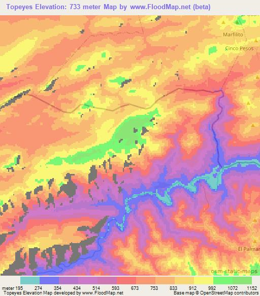 Topeyes,Venezuela Elevation Map