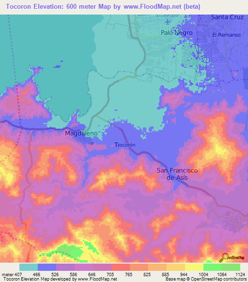 Tocoron,Venezuela Elevation Map