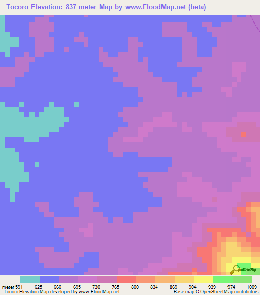 Tocoro,Venezuela Elevation Map