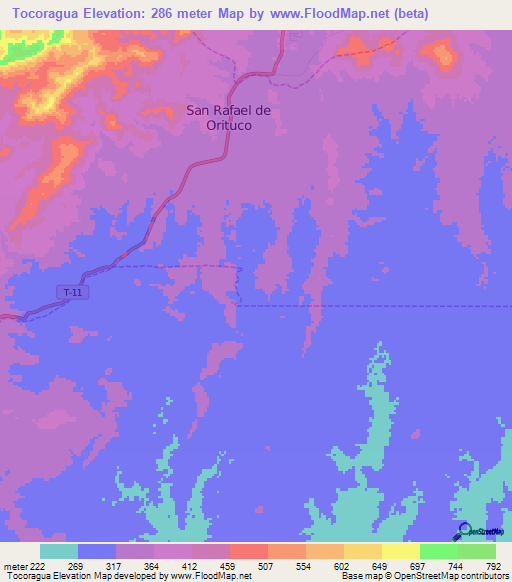 Tocoragua,Venezuela Elevation Map