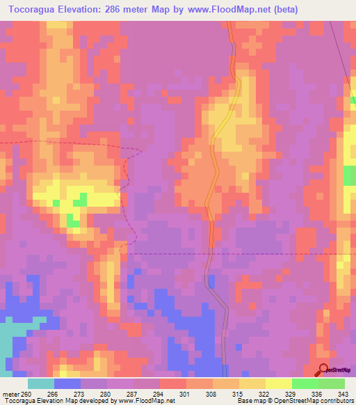 Tocoragua,Venezuela Elevation Map