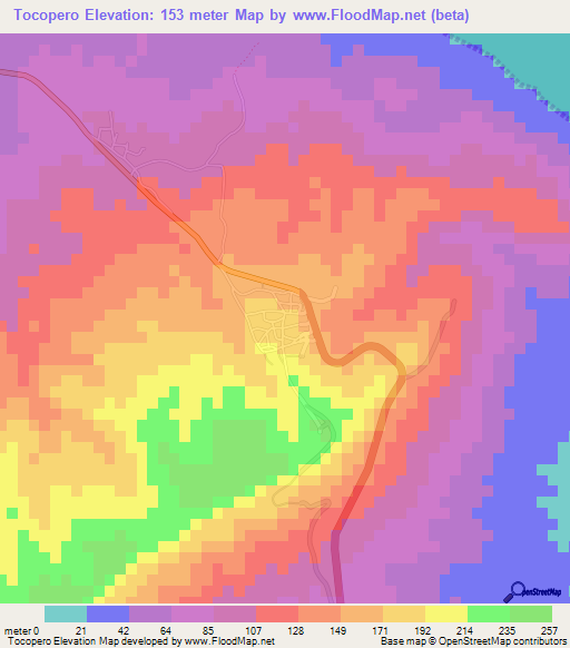 Tocopero,Venezuela Elevation Map